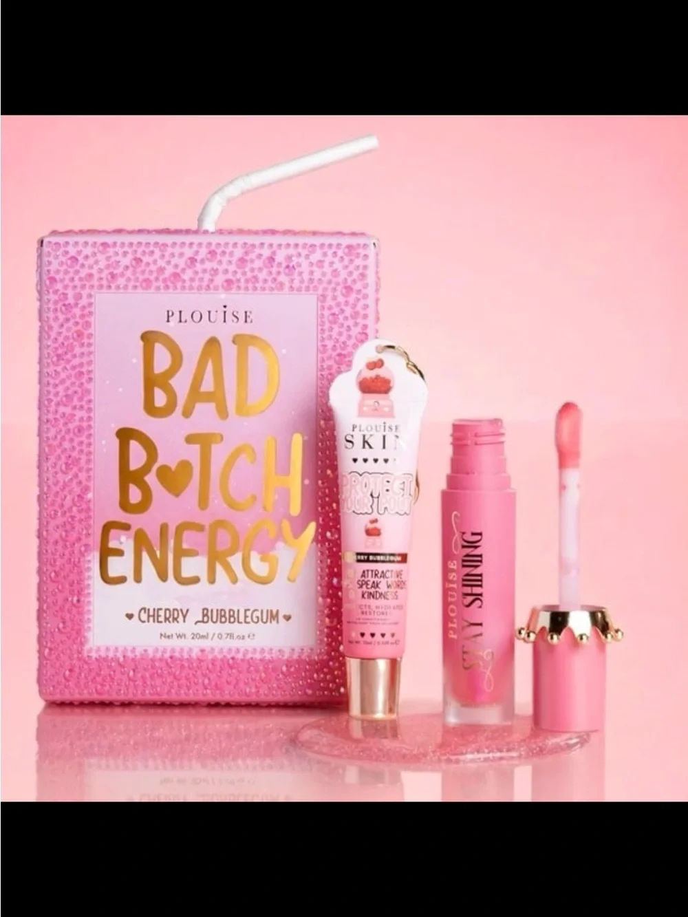 P. Louise Bad B*tch Energy Crystal Lipgloss & Balm Duo Cherry Bubblegum Set BNIB